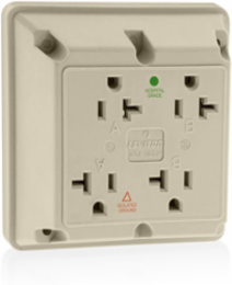 20 Amp 4-in-1 Isolated Ground Quadruplex Receptacle Outlet, Hospital Grade, Ivory