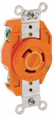 20 Amp Flush Mount Locking Receptacle, NEMA L5-20R, Isolated Ground, Orange