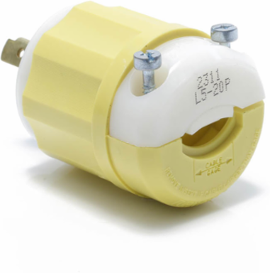 20 Amp Locking Plug NEMA L5-20P, 125 Volt, Yellow-White