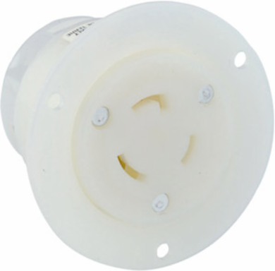 20 Amp Flanged Outlet Locking Receptacle, 125 Volt, NEMA L5-20R, Nylon Body, White
