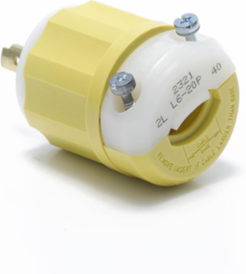 Locking Plug 20 Amp 250 Volt NEMA L6-20P Yellow-White