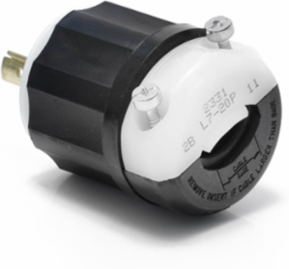 Industrial Grade Locking Plug 20 Amp 277 Volt NEMA L7-20P Black-White
