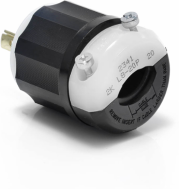 NEMA L8-20P Locking Plug, 20 Amp, 480 Volt, 2P, 3W, Impact Modified Nylon