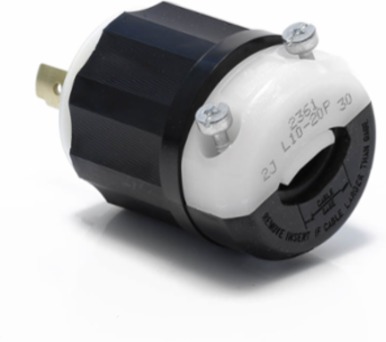 Locking Plug 20 Amp 125/250 Volt Non-Grounding, Impact Modified Nylon, UL498
