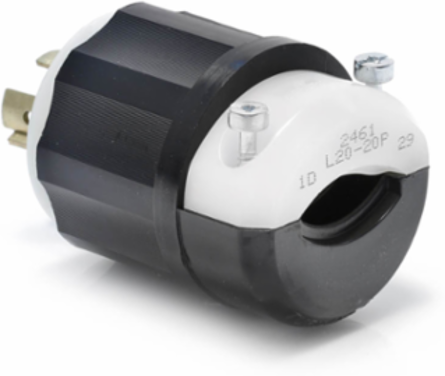 Industrial Locking Plug 20 Amp 347/600 Volt NEMA L20-20P, Black-White