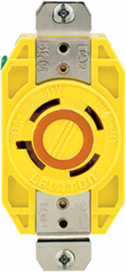 20 Amp Locking Receptacle, 480 Volt, 3-Phase, NEMA L16-20R, Corrosion-Resistant