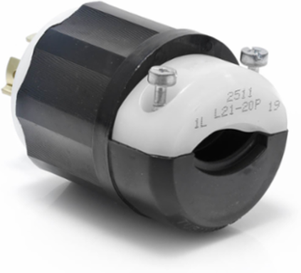 Locking Plug 20 Amp 120/208 Volt NEMA L21-20P Industrial Grade Black & White
