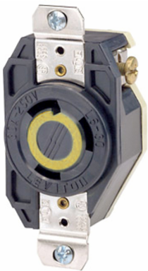 30 Amp 125 Volt Flush Mount Locking Receptacle, NEMA L5-30R, Nylon Body