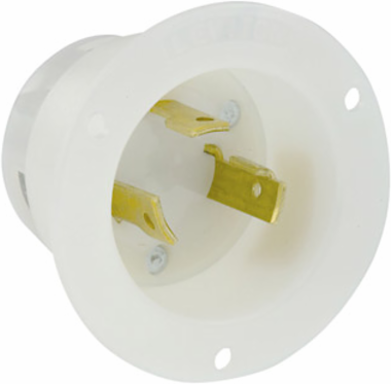 30 Amp Locking Flanged Inlet Receptacle, 125 Volt, Nylon Construction
