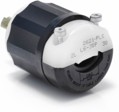 Locking Plug, NEMA L6-30P, 30 Amp, 250 Volt, Black-White, Industrial Grade