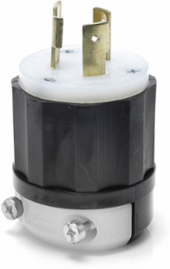 30 Amp NEMA L6-30P Locking Plug 250 Volt, Black & White, Nylon Construction