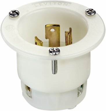 30 Amp Flanged Inlet Locking Receptacle, 250 Volt, NEMA L6-30P, Nylon