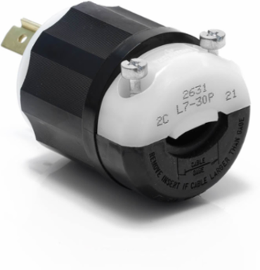 Locking Plug, 30 Amp, 277 Volt, Industrial Grade, Black & White