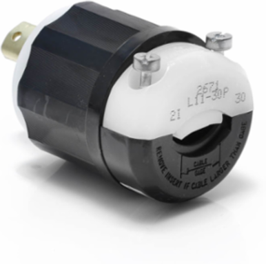 Locking Plug 30 Amp 250 Volt NEMA L11-30P Industrial Grade Black & White