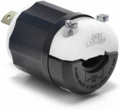 Locking Plug, 30 Amp, 600 Volt, Industrial Grade, Black & White