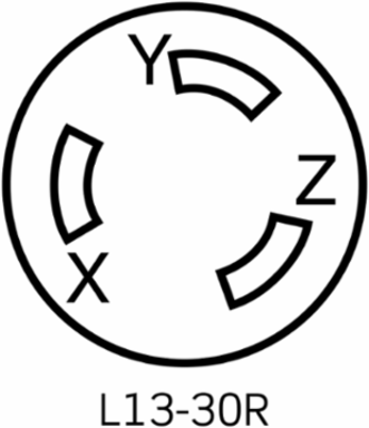 30 Amp Locking Connector, 600 Volt, NEMA L13-30R, 3-Phase, Nylon Construction