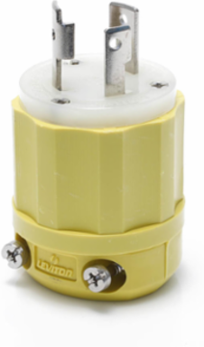 Locking Plug, 30 Amp, 125 Volt, Industrial Grade, Corrosion Resistant, Yellow & White