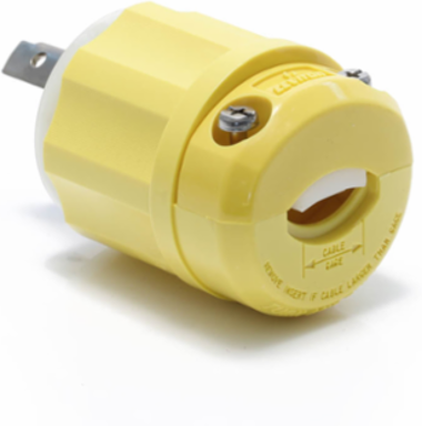 Locking Plug 30 Amp 250 Volt NEMA L6-30P, Corrosion Resistant, Yellow-White