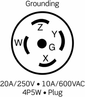 Wetguard 20A 250V Locking Plug, IP66/IP67/IP69K, Non-Grounding, Yellow