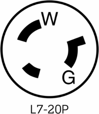 Wetguard Watertight Locking Plug, 20 Amp, 277 Volt, NEMA L7-20P, IP69K