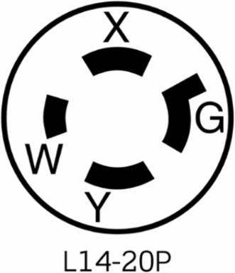 Wetguard Watertight Locking Plug 20 Amp, NEMA L14-20P, IP69K Rating, Yellow