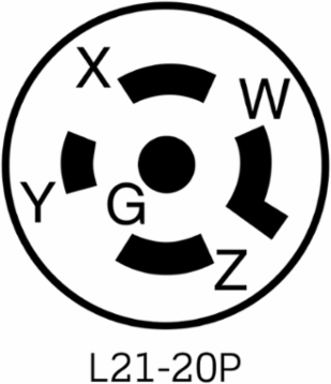Wetguard Watertight Locking Plug 20 Amp, NEMA L21-20P, IP69K, 3-Phase
