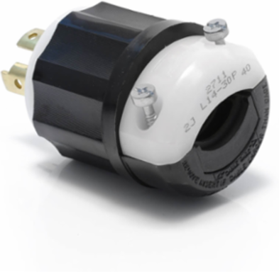 Locking Plug 30 Amp 125/250 Volt NEMA L14-30P Industrial Grade Black/White