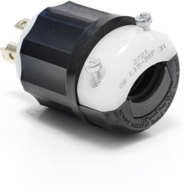NEMA L15-30P Locking Plug, 30 Amp, 250 Volt, 3-Phase, Impact Modified Nylon