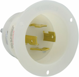 30 Amp Locking Flanged Inlet Receptacle, NEMA L16-30P, 480 Volt, 3-Phase, Nylon