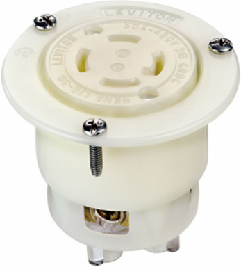 30 Amp Locking Flanged Outlet, NEMA L16-30R, 3-Phase, 480 Volt, Industrial Grade