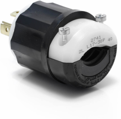 30 Amp Locking Plug, 600 Volt, NEMA L17-30P, 3-Phase, Nylon Construction