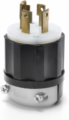 Industrial Grade Locking Plug 30 Amp 347/600 Volt 4P, 4W, NEMA L20-30P, Black-White