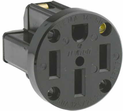 50 Amp Flush Mount Outlet, NEMA 14-50R, 125/250 Volt, Black