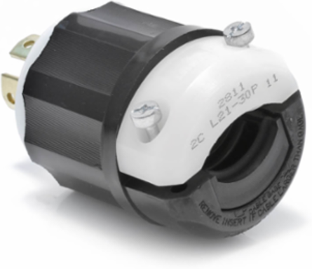 Industrial Grade Locking Plug, 30 Amp, 120/208 Volt, NEMA L21-30P, Black & White