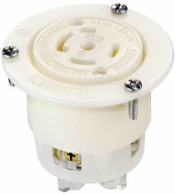 30 Amp Locking Flanged Outlet Receptacle, NEMA L22-30R, 277/480 Volt, 4-Pole