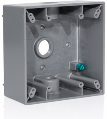 2-Gang Weatherproof Die-Cast Box with 3 Outlets, Aluminum, Rated 3R