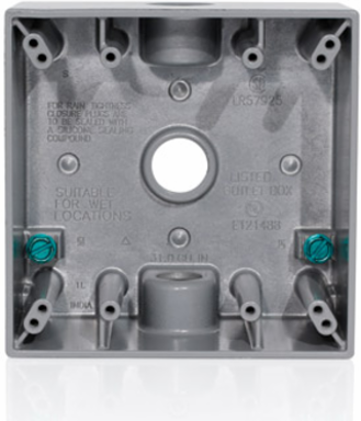 2-Gang Weatherproof Die-Cast Box with 3 Outlets, Aluminum, Rated 3R