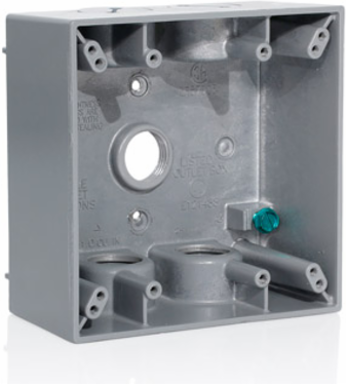 2-Gang Die-Cast Weatherproof Box with 1/2 Inch Diameter Outlets, Gray