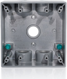 2-Gang Die-Cast Weatherproof Box with 1/2 Inch Diameter Outlets, Gray