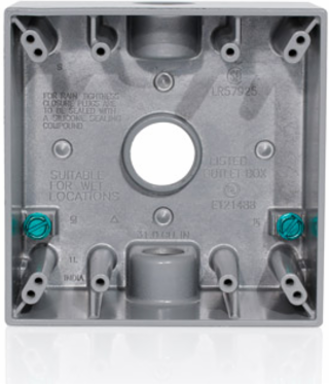 2-Gang Weatherproof Box, Aluminum, Gray, 3/4 Inch Outlets