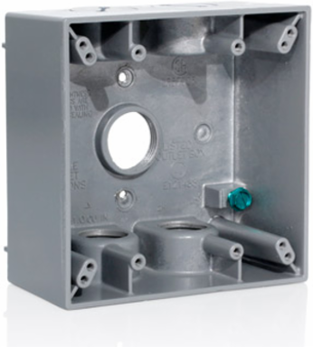 2-Gang Weatherproof Box, Aluminum, Gray, 3/4 Inch Diameter Outlets