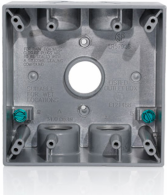 2-Gang Weatherproof Box, Aluminum, Gray, 3/4 Inch Diameter Outlets
