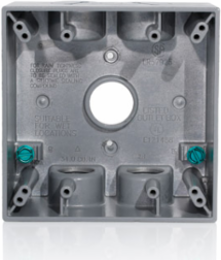 2-Gang Weatherproof Box, Aluminum, Gray, 3/4 Inch Diameter Outlets