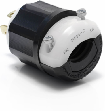 Industrial Grade Locking Plug 30 Amp 120/208 Volt 3-Phase, Black & White