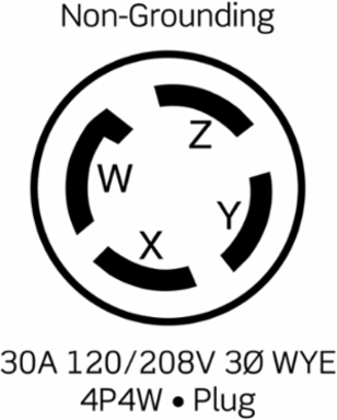 Industrial Grade Locking Plug 30 Amp 120/208 Volt 3-Phase, Black & White