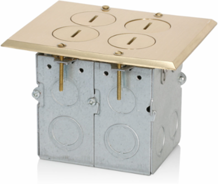 Floor Box Assembly with 2 Tamper-Resistant Outlets, 15 Amp, Brass Finish