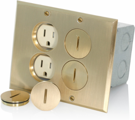 Floor Box Assembly with 2 Tamper-Resistant Outlets, 15 Amp, Brass Finish