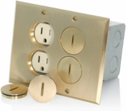 Floor Box Assembly with 2 Tamper-Resistant Outlets, 15 Amp, Brass Finish