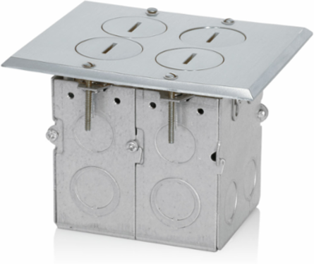 2-Gang Floor Box Assembly, Nickel Finish, 15 Amp, 125 Volt, Tamper-Resistant