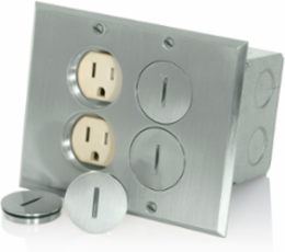 2-Gang Floor Box Assembly, Nickel Finish, 15 Amp, 125 Volt, Tamper-Resistant